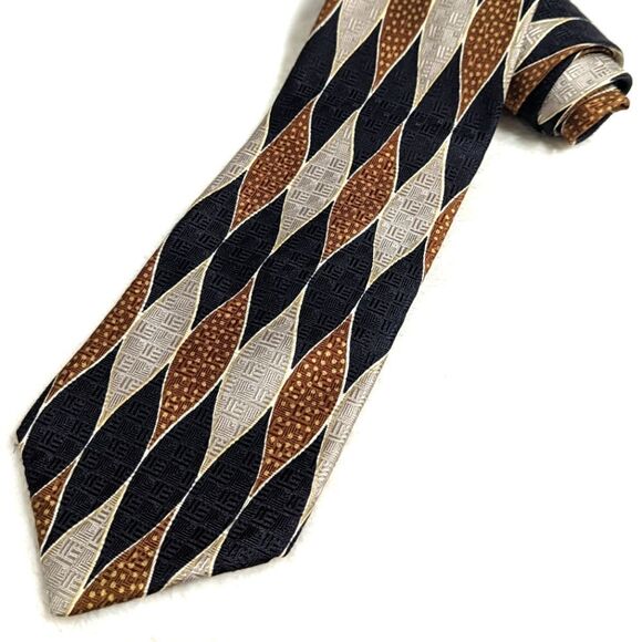 Men's Vintage 100% Silk Tie By Geoffrey Beene -Elongated Diamond Motif - Picture 3 of 13